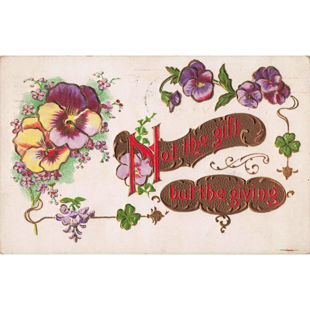 Antique 1910 Embossed Postcard Pansies Not the Gift But Giving Sheboygan WI - Picture 1 of 2